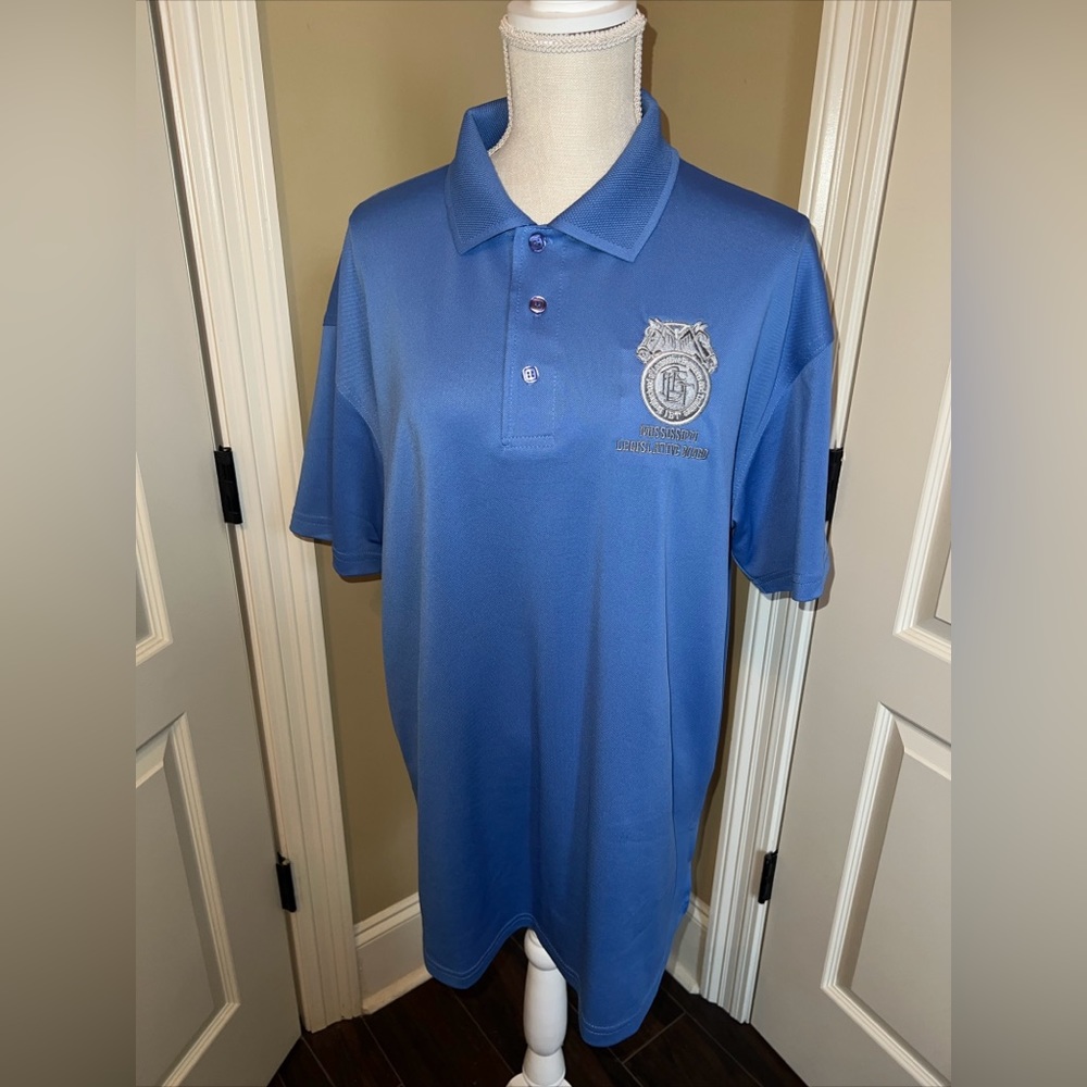 AKWA classic polo shirt mens XL Blue locomotive engineers and trainmen USA New